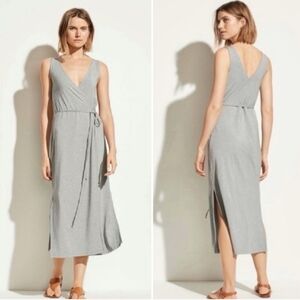 VINCE V-neck Sleeveless Jersey Wrap Dress In Medium Heather Grey XXS